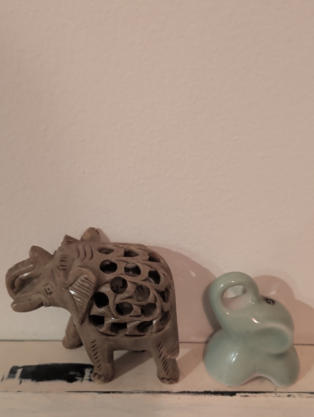 Two Elephant Figurines Tabletop Vintage Home Decor Animals Nature Shelf